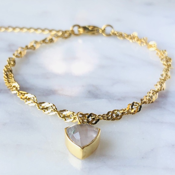 18K Gold Plated Rose Quartz Charm
Singapore Chain Bracelet - Picture 3 of 12